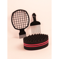 3-piece curly hair sponge set, twisted curly hair comb with sponge brush, African style metal comb, sponge curly hair comb
