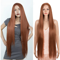 FREEDOM Hair Long Straight Synthetic Lace Front Wigs For Women 38 Inch Ombre Brown Blonde Ginger Lace Wigs White Cosplay Wigs