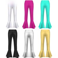 Kids Shinny Metallic Stretchy Flare Pants Girls Athletic Footless Legging Tights Bell Bottom Pants for Performance Dance Costume