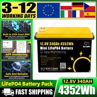 Brandneue 12V 100AH 340Ah Lifepo4 Batterie Klasse A 12,8V Lithium-Eisenphosphat Wiederaufladbarer Akkupack mit APP-Steuerung Hohe Kapazität Sicherheit für Wohnmobil-Solarenergiespeichersystem Schnelle
