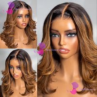 #4/27 Brown Blonde Highlight Short Bob Wavy Wigs Pre Plucked Glueless 5x5 Silk Top Closure Wigs With Bleached Knots 360 Lace Wig