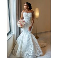 Luxury O-neck Mermaid Wedding Dresses for Bride African Appliques Long Sleeves Pearls Aso Ebi Tulle Bridal Gown Vestido De Novia