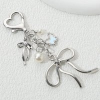 Butterfly Keychain Bow Knot Pearl Enamel Flying Insect Pendant Key Ring for Women Girls Handmade Y2K Jewelry Accessories Gift