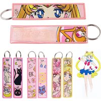 Sailor Moon Keychain Usagi Anime Embroidery Key Tag Motorcycles Cars Backpack Chaveiro Keychain Fashion Key Ring Friends Gift