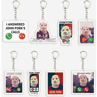 John Pork is Calling Answer Call Phone Keychain Acrylic Humor Funny Pig Lover Key Chain KeyRing Pendant Chains Fans Gifts