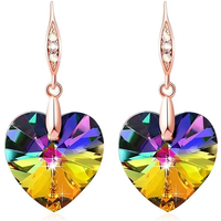 Rose Gold Heart Crystals Drop Earrings for Women Girls Birthday Fashion Jewelry Gifts