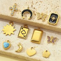 3pcs/Lot French Retro Stainless Steel Poker Cross Necklace Pendant Women Butterfly Crescent Moon DIY Charms Love Heart Jewelry