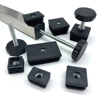 4Pcs Square Adjustable Foot Mat With M8 Nut Pipe Plug Black Rectangle Tube Furniture Leveling Feet Levelers For Table Chair Legs