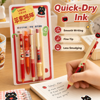 4 pcs Cute Apple Cat Gel Pens 0.5mm Quick Dry Smooth Retractable Writing Pens School Office Stationery Supplies