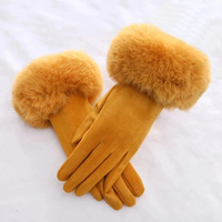 AliExpress HVATILAW Women Faux Rabit Fur Wrist Suede Leather Touch Screen Driving Glove Winter Warm Plush Thick Full Finger Cycling Black Mitten H92