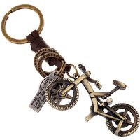 AliExpress NONE 1 Pcs Vintage Bronze Bicycle Bike Keychain Mens Charm Punk Keyring Handmade Genuine Leather Key Chains Bag Accessories