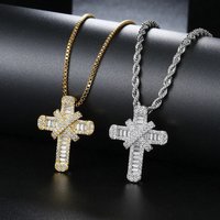 Rapper Hiphop Iced Out CZ Cross Pendant Necklaces for Men Stainless Steel Rope Box Chain on Neck Punk Homme Trend Jewelry OHP142