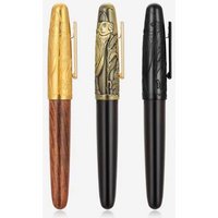 JinHao 9056 Cow Fountain Pen Ebony Wood Pen Gun Grey Relief Spin EF Nib School Student Office Stationery Ink Pens