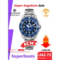 San Martin 40mm Luxury Men Diver Watch Enamel Wave Dial ST2130 Classic Automatic Mechanical Watches Lume Waterproof 300m SN0154