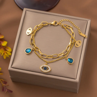 Stainless Steel Double Layer Evil Eye Charm Bracelet For Women Girl Luxury Vintage Bangle Birthday Party Wrist Jewelry Gift New
