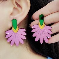 KUGUYS Futuristic Floral Acrylic Big Stud Earrings Mirror Blossom Women's Y2K Cyberpunk Jewelry Trendy Geometric Statement