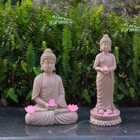 Buddha Statue with Solar Light Gift Resin Garden Sculpture Chinese Figurine Decoration for Outdoor Home Garden Yard Lawn Patio