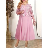Plus size Party Women's Large Size Dress Short sleeved Large Skirt 2-piece Set Heavy Industry Outer Shirt Slim Fit Dress Long