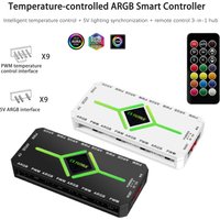 9-Port ARGB PWM Fan Hub with Remote, 5V 3Pin ARGB Sync & 12V 4Pin PWM Temp Controller for PC Case Cooling-Batteries not included