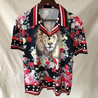 European Lion Flower Print Shirt Streetwear Hip Hop Fashion Aloha Tropical Top Hawaiian Beach Shirts Camisa Floral Masculina