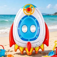 1PC Inflatable Swimming Ring Pool Floats with Seat Steering Wheel Rocket Pattern PVC Water Tube Beach Pool
