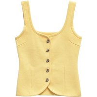 Women's Fashion With Metal Buttons Knit Vest Sweater O-Neck Wide Straps Waistcoat Chic Tops