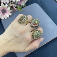 Natural red and green treasure agate stone inlaid with tourmaline live ring color retention real gold electroplating adjustable