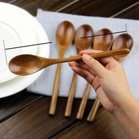 5 Pieces Wooden Spoon Soup and Fork Eco Friendly Products Tableware Natural Ellipse Ladle Set s for Cooking