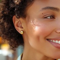 Circle Ball Stud Earring, 12mm Medium Stainless Steel Beaded Gold Plated Earring for Women Lady Femal Gift