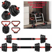 3-in-1 Dumbbells Set 20 kg Adjustable Dumbbells with Extra Barbell Bar Plastic-Coated Weight Plates Fitness Exercise Home Gym image 4