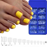 100Pcs Transparent False Toenails Tips Short Square Artificial Fake Toenails Press On Toenails Full-Cover Foot Extension Tools