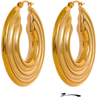 Yhpup 42mm Statement Stainless Steel Round Gold Color Hoop Earrings Charm Big Metal Anti Allergic Fashion Jewelry Waterproof