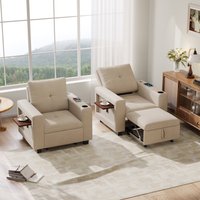 Anajqaqia Canapé-lit simple rembourré, table d'appoint pliable, canapé-lit convertible pour salon, fauteuil inclinable réglable avec dossier à 5 positions, poche de rangement