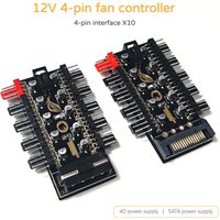 12V 4-Pin PWM Fan Controller Hub, 10 Way Fan Splitter, SATA/4D Power Supply for PC Case Cooling Fan
