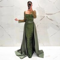 Eightale Luxury Evening Dresses Robes De Soirée Army Green Sequined Customized Long Sleeves Purple Prom Gown Wedding Party