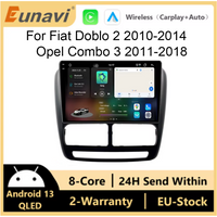 Radio samochodowe Eunavi z systemem Android 15 do FIAT Doblo 2009 - 2015 Nawigacja GPS Odtwarzacz multimedialny wideo Stereo Carplay+auto WiFi+4G BT