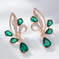 Wbmqda Emerald Green Stone Long Drop Earrings For Women Fashion 585 Rose Gold Color Ethnic Wedding Jewelry
