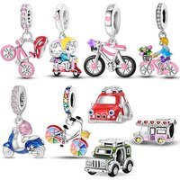 AliExpress NONE 925 Sterling Silver Bicycle Tourist Car Jeep Electric Car Helmet Beads Pendant Charms Fit Bracelet DIY Birthday Jewelry Gift