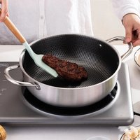 High Quality 410 Stainless Steel Frying Pan Food Grade Honeycomb Nonstick Wok With Double Ears Home induction cooker frying pan