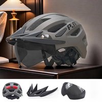 AliExpress PJT New LED Bike Helmet With Sun Goggle Visor Rechargeable LED Men Bicycle Helmet Sunglasses Shield Road MTB Cycling Helmets