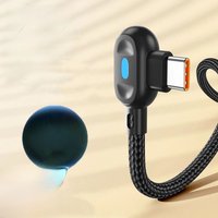 100W USB To Type C Fast Charging Cable 90° Double Elbow Bend Mobile Game Fast Charging Cable For Xiaomi Huawei With LED 0.25m/1m