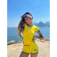 Summer T-shirt Women Brazil Letter Aesthetic Crop Tops Casual Short Sleeve O-neck Tee Streetwear Football Jersey Y2k Clothes