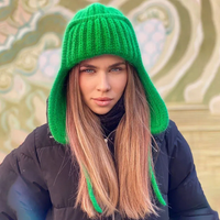 Winter Ladies Knitted Bombers Hat Women Leisure Style Solid Color Flanging Tie Up Ear Protection Windproof Warm Cap Bomber Hats