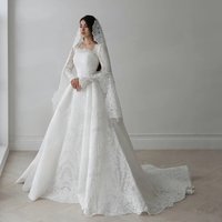 Luxury Boho Elegant Wedding Dress A-Line Appliques Flowers Long Sleeve Women's Bridal Gowns Princess Customized Vestido De Novia