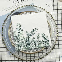 Colourful Printed Napkin Green Leaf Western Restaurant Decorative Wood Pulp Paper Disposable Virgin Paper 20pcs/pac 33*33cm 2ply