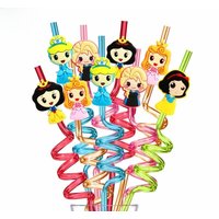 8Pcs Disney princess Straws Birthday Decoration Cinderella Reusable Drinking Juice Straw Baby Shower Girls Elsa Party Supplies