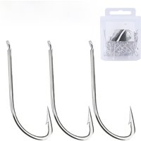 FISH KING 100PCS Saltwater Fishing Hook High Carbon Steel White Single Worm Hook Crank Barbed Fishhook for Bass Fishing Tackle