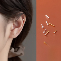 INZATT 5Pairs/Lot Real 925 Sterling Silver Single Zircon Ear Hole Bead Stud Earrings For Women Classic Minimalist Fine Jewelry