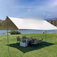 Camping Tarp with 2 Poles, Beach Sun Shade Windproof Design, Larger Sun Shelter UPF50+ Portable Tent Cover & Beach Canopy & Rain