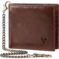 HUMERPAUL Genuine Leather Men Wallet Business Short Purse RFID Protect Credit Card Holder Clutch for Women with Anti-theft Chain